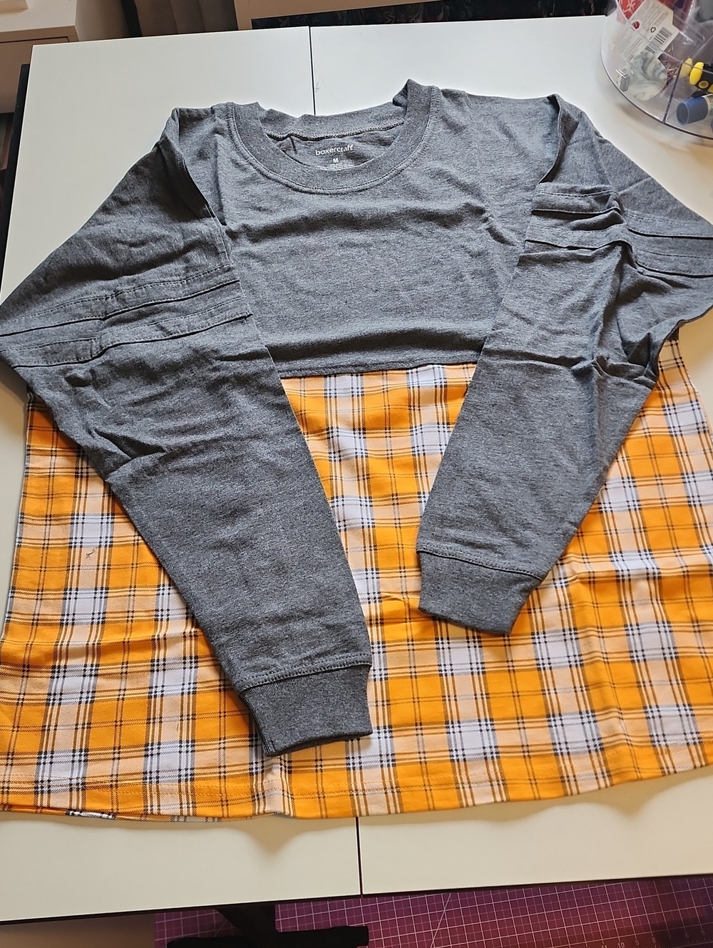 Women's boxercraft Orange And Gray Plaid Crewneck Long Sleeve Tee Sz M